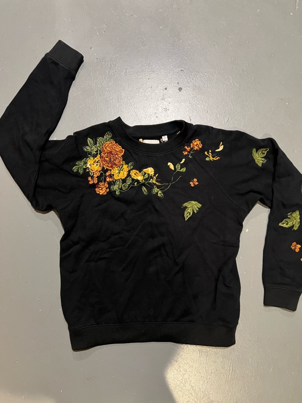 Little Moon Black Sweatshirt with Floral Embroidery